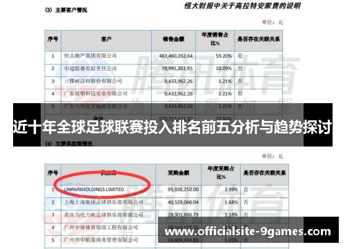 近十年全球足球联赛投入排名前五分析与趋势探讨